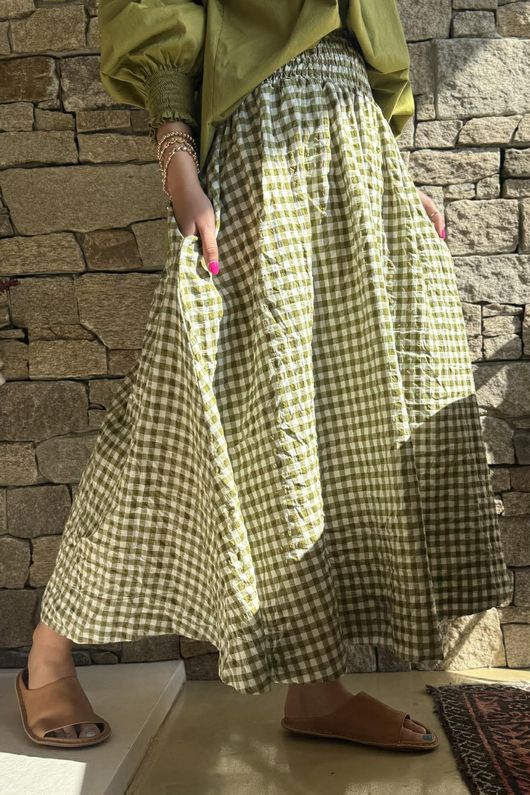 Nonni Gingham Ripley Skirt Olive
